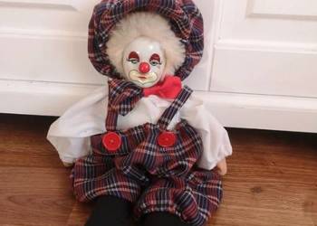 Klaun porcelanowy vintage, kolekcjonerski duży 30cm. VINTED/OLX