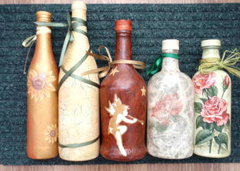 Butelki ozdobne butelka zdobiona metodą decoupage