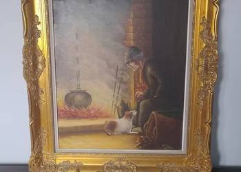 Stary obraz olej na płótnie w złotej ramie