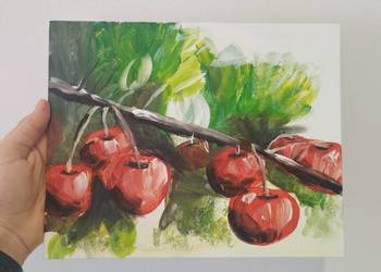 Soczyste wiśnie – oryginalny obraz akrylowy 24×30 cm | dekoracja do wnętrz