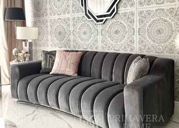 Nowoczesna sofa 3 osobowa szara na srebrnej nodze