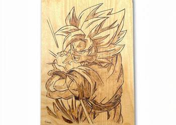 Goku wypalony w drewnie A4