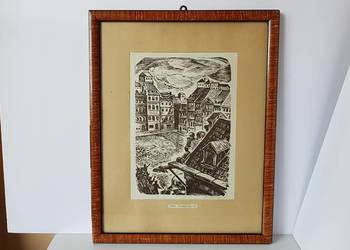 Stara grafika /drzeworyt Rynek Starego Miasta Stanisław Raczyński 1903-1982