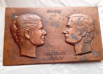 Obraz tłoczony w blasze miedzianej ślub Karol XVI Gustav i królowa Silvia.