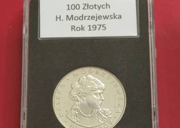 100zł Helena Modrzejewska 1975r. st. lustrzany, w slabie.