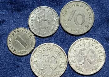 5 x monety III Rzesza (1,5,10,50 Reichspfennig) róźne roczniki