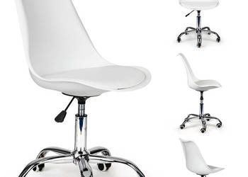 Krzesło obrotowe biurowe fotel z podnośnikiem poduszką chromowane nogi bia…