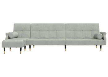Sofa rozkładana L jasnoszara 271x140x70 cm aksamit WM-3157221