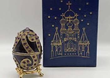 Kolekcja Vintage emaliowane metalowe puzderko jajko styl Faberge lata 90te