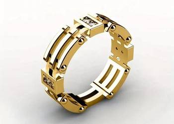 obrączka z ażurowym wzorem i syntetyczną cyrkonią