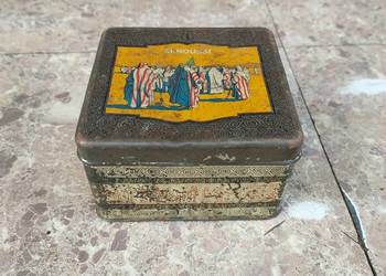 Stare kolekcjonerskie pudełko blaszane na papier osy Senoussi