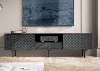 Szafka RTV 180cm RAVEN Front 3D CZARNY GRAFIT NOWA