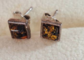Kolczyki wkrętki sztyfty srebrne pr. 925 z bursztynem piękne