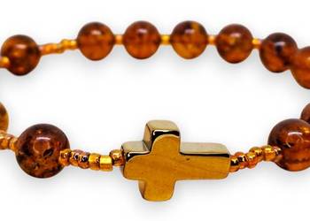 Bransoletka różaniec, dziesiątka różańca z bursztynu, BURSZTYN #1512