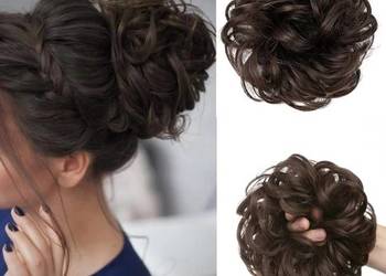 Duży Sztuczny Kok Falowany, Treska do włosów na Gumce Ciemny Brąz