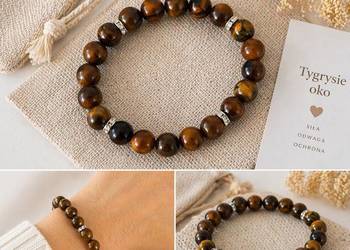 Bransoletka tygrysie oko naturalne kamienie elastyczna brązowa prezent