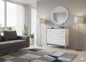 Komoda Szklana Biała Lustrzana 90cm Cichy Domyk Nogi Ludwik Glamour Premium