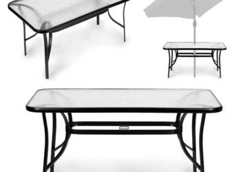 Stół ogrodowy 160x90 cm szkło hartowane duży blat na taras ogród otwór na…
