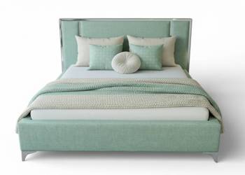 Łóżko Miętowe welurowe 160x200 + pojemnik + stelaż + stal złota Srebrna