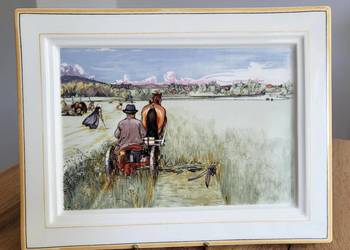 Uroczy obraz na porcelanowej płycie  Villeroy & Boch motyw Żniw projekt Car