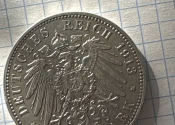 Oryginalna srebrna moneta 5 Marek 1913 z okresu panowania Wilhelm II.
