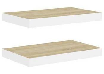 Półki ścienne, 2 szt., dębowo-białe, 40 x 23,5 x 3,8 cm, MDF（326571）