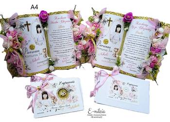 ZAPROSZENIA I Podziękowania STOJĄCE KSIEGI 3D dla CHRZESTNYCH I KOMUNIA ŚW.