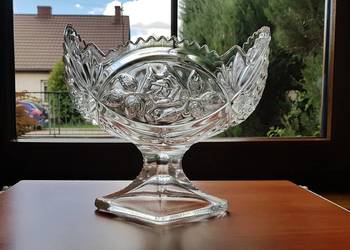 Stara, szklana, wielka żardiniera z różą (wys 23 cm, dł 25 cm), Hortensja