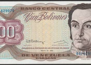 WENEZUELA 100 bolivares 1992 - Bolivar - stan bankowy UNC