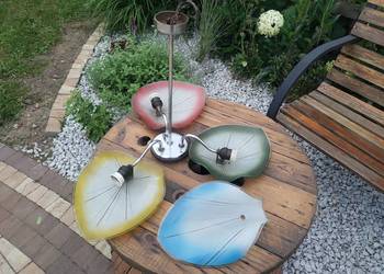 Lampa sufitowa żyrandol PRL Retro Kasinski vintage kwiaty kolorowe szkło