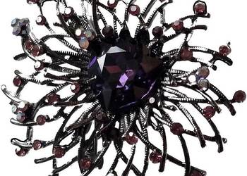 VINTAGE BROSZA WISIOR ROZETA Z KRYSZTAŁEM AMETYSTU W STYLU W