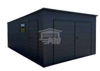 Garaż blaszany 4x5 m - brama dwuskrzydłowa drzwi okno dach GP765