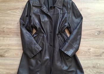 Piekny skórzany płaszcz brązowy czekoladowy skóra naturalna 42