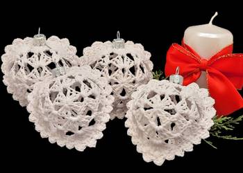 Bombki serduszka ręcznie wykonane  4szt.