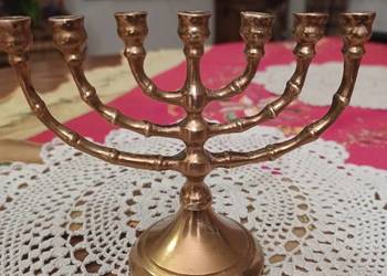 Menora podróżna, sygnowana. Mosiądz.