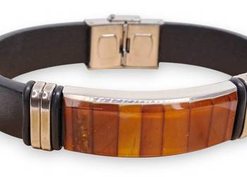 Bransoletka z bursztynu, bursztyn bałtycki ekoskóra #1482