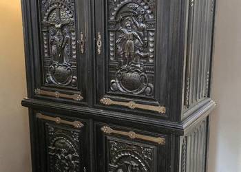 Antyczny kredens pałacowy dębina, płaskorzeźby biblijne XIXw unikat