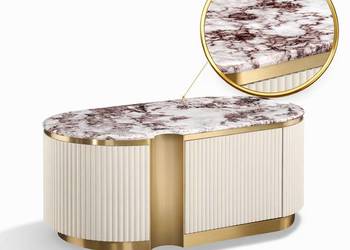 Stolik kawowy glamour kremowo złoty Nutris 122x60x45 ryflowany