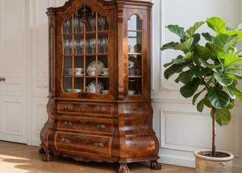 Stylowa WITRYNA Orzechowa styl NEOBAROK SZPROSY 3 szuflady 3 półki  lata 80