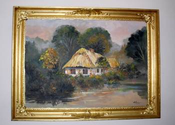 Chata nad jeziorem  STARY OBRAZ SPRZEDAM (likwidacja zbioru)_