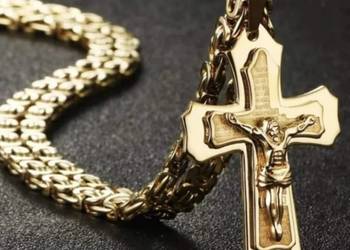 Komplet męski łańcuszek i krzyż stal Królewski 55 cm 6 mm