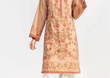 Długa tunika orient M 38 bawełna beżowa w kwiaty floral róże kameez Bollywo