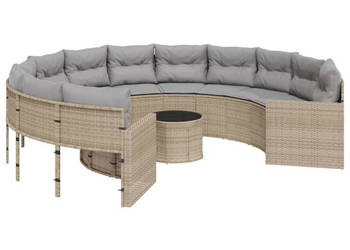 Sofa ogrodowa stolik i poduszki okrągła beżowy rattan PE WM-3318537