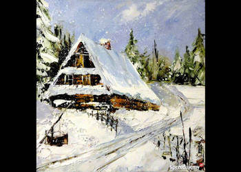 Kowalik - Zima - 30x30cm Obraz Olejny Pejzaż w Śniegu