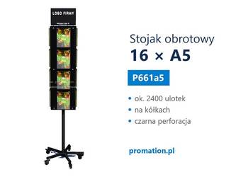 Obrotowy stojak na ulotki A5 – perforacja EURO, 16 kieszeni A5, system 360