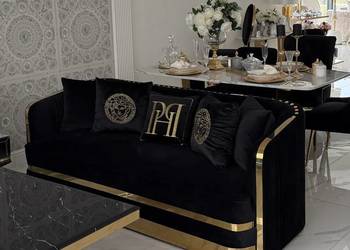 Ekskluzywna sofa czarna 3 osobowa złota kanapa glamour