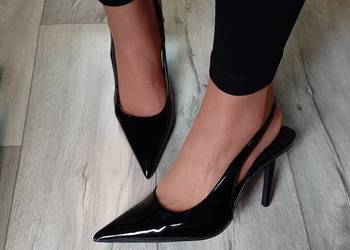 (41) Czarne czółenka Szpilki wieczorowe z odkrytą piętą, NOWE