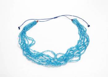 Naszyjnik wielorzędowy z koralików niebieski - Boho, styl morski, regulowan