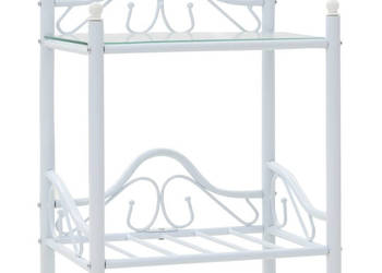 Stolik nocny ze stali i hartowanego szkła 45x305x60 cm biały WM-246728