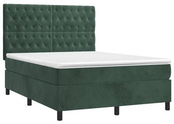 Łóżko kontynentalne z materacem i LED zielony aksamit 140x190cm WM-3136302